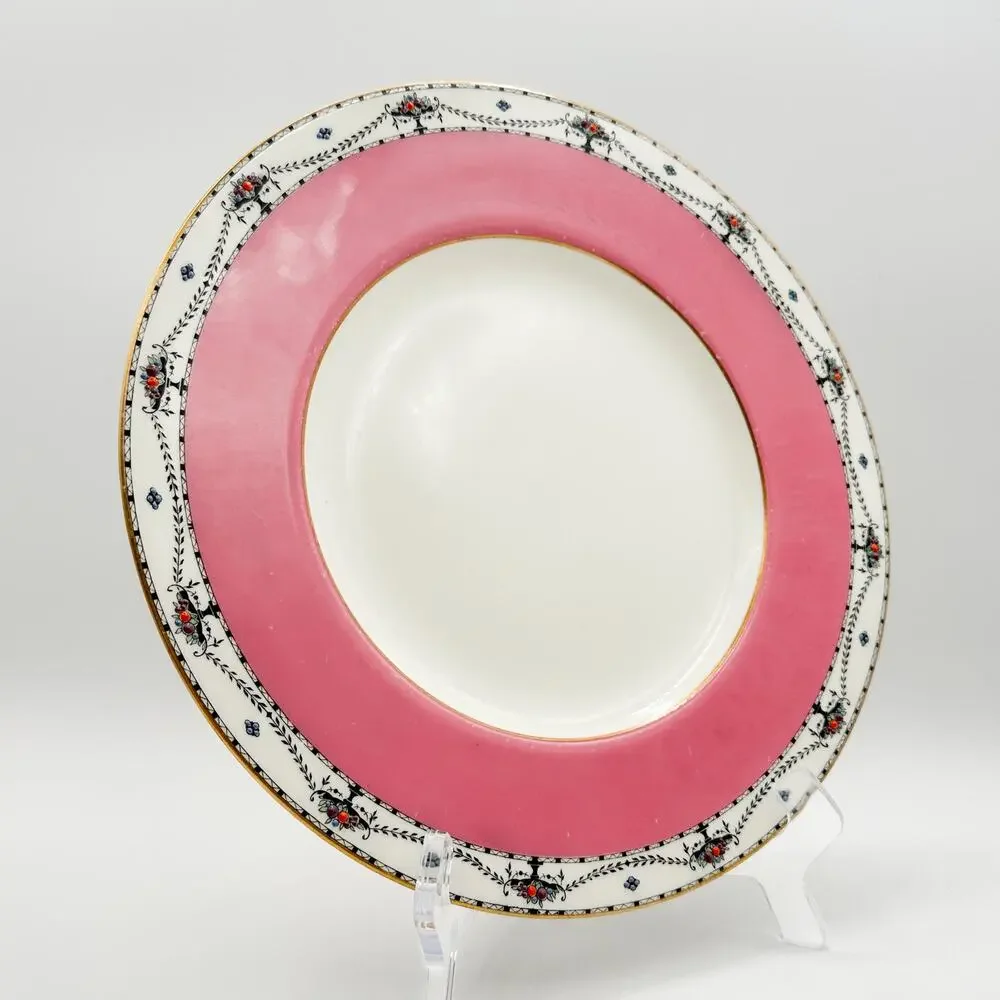 Antique Royal Worcester Plate Art Deco Hand Painted Enamel and Gilding Pink